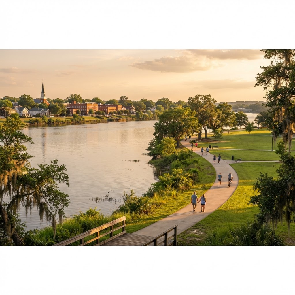 North Augusta riverfront at golden hour